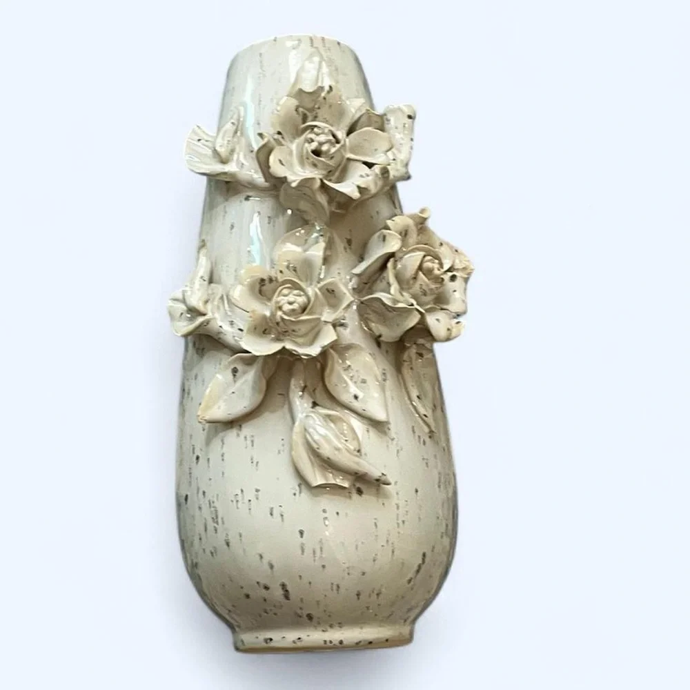 White and Speckled Grey Ceramic Vase 3D Flowers Pottery Home Decor Shabby Chic